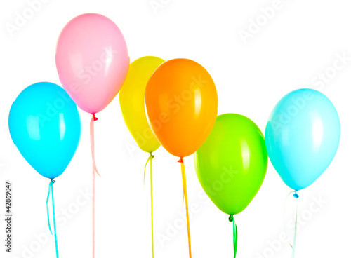 colorful balloons on white background close-up