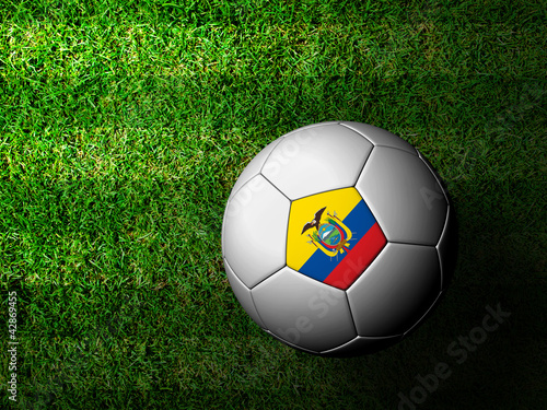 Ecuador Flag Pattern 3d rendering of a soccer ball in green gras
