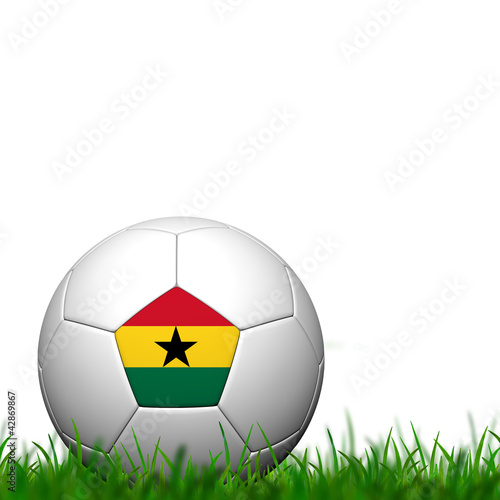 3D Soccer balll  Ghana Flag Patter on green grass over white bac