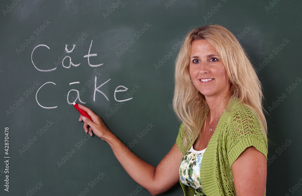 Elementary teacher at chalkboard Elementary teacher at chalkboard