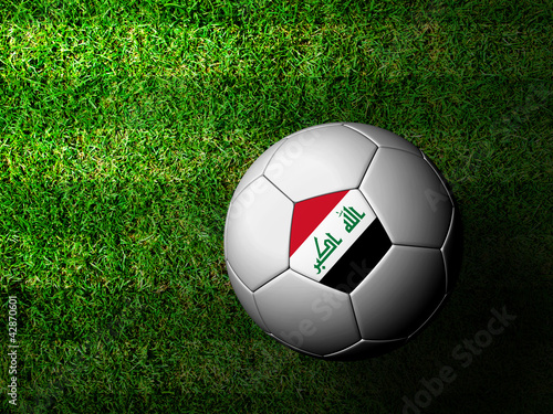 Iraq Flag Pattern 3d rendering of a soccer ball in green grass