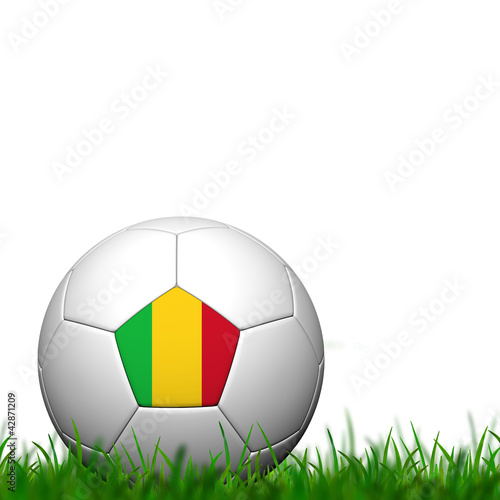 3D Soccer balll Mali Flag Patter on green grass over white backg