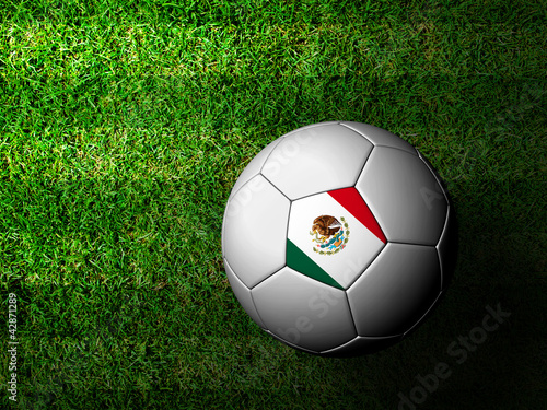 Mexico Flag Pattern 3d rendering of a soccer ball in green grass