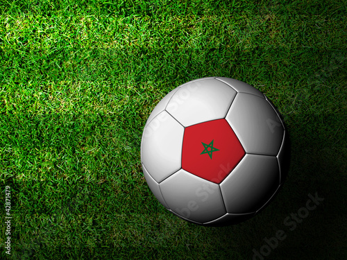 Morocco Flag Pattern 3d rendering of a soccer ball in green gras