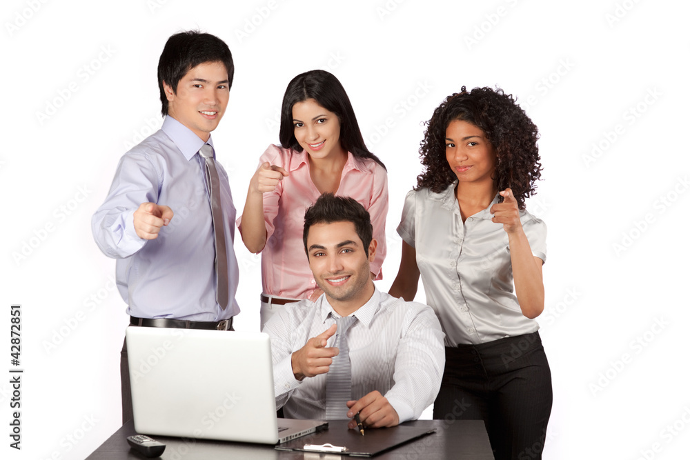 Businessman and Businesswoman Pointing Finger Businessman and Businesswoman Pointing Finger