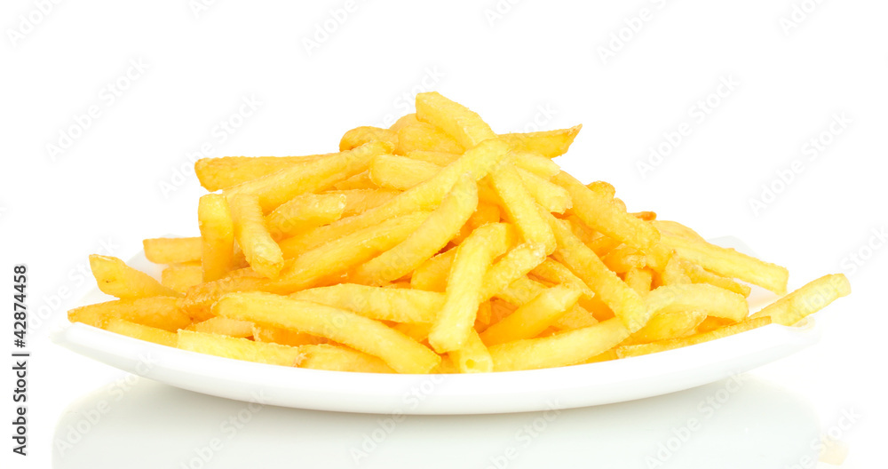 Potatoes fries in the plate isolated on white Potatoes fries in the plate isolated on white
