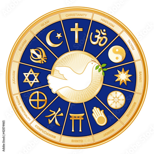 World Religions Mandala, Dove of Peace, Labels