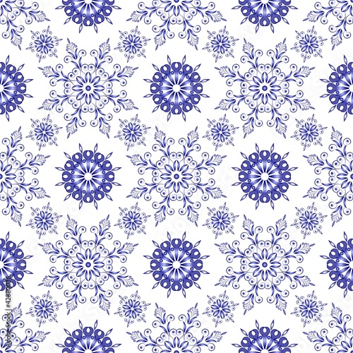 Admirable square blue pattern on a white background. Seamless