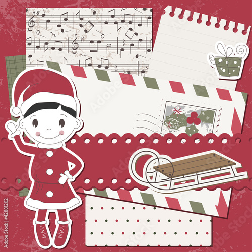 Vector Christmas and New Year scrapbook card