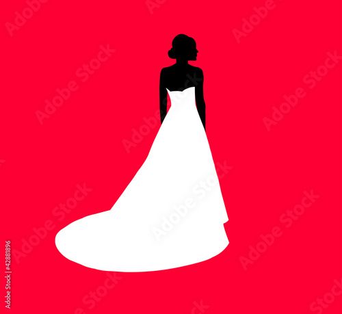 Bride on red background silhouette layered