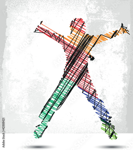 Sketch of man suspended in the air. Vector illustration