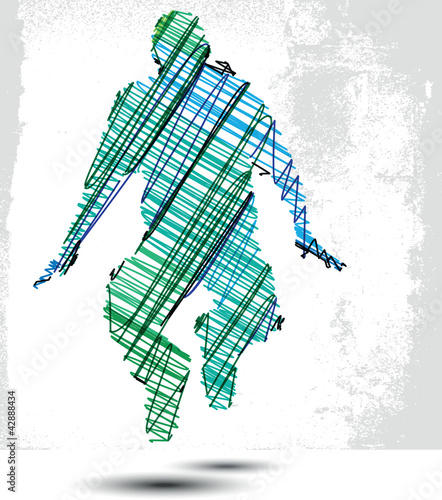 Sketch of man suspended in the air. Vector illustration
