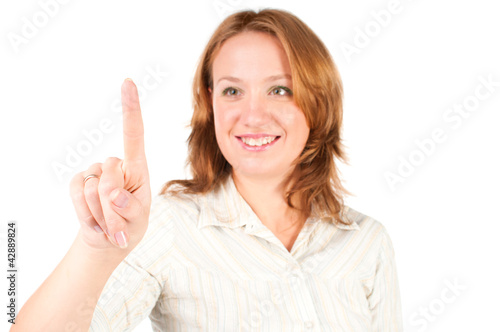 business woman touching the screen with her finger