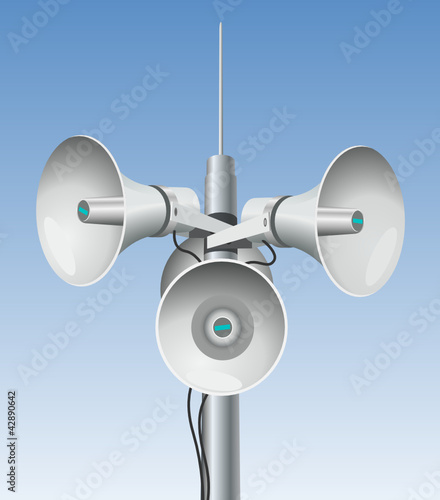 Speakers - megaphones on a pole