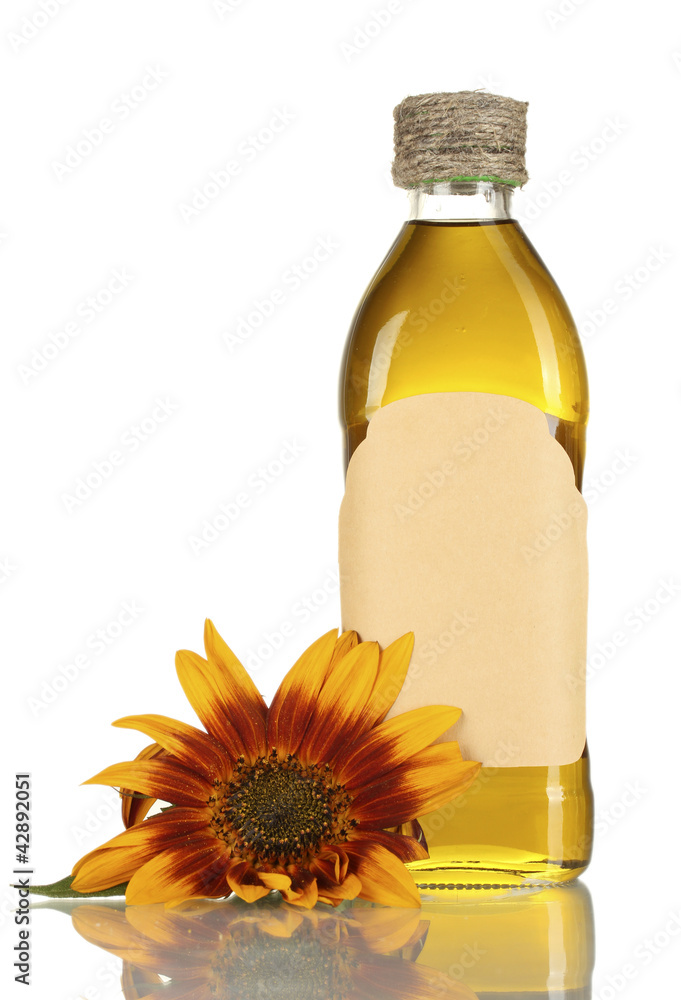 sunflower oil and sunflower isolated on white sunflower oil and sunflower isolated on white