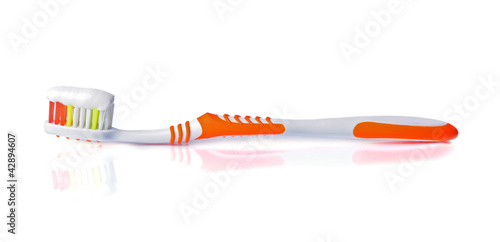 Toothbrush with paste with reflection