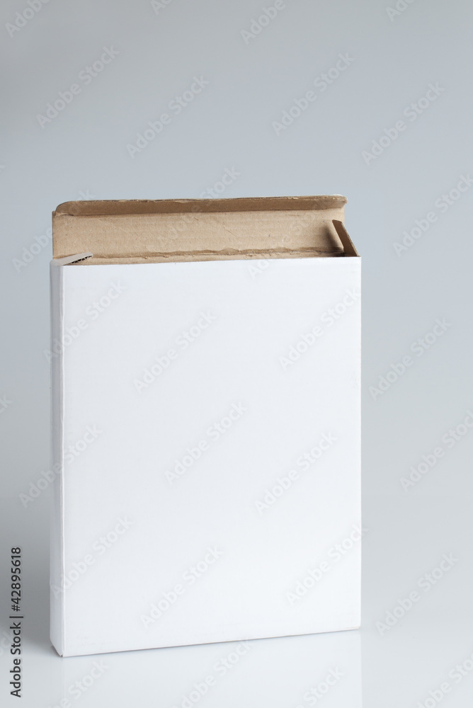 White cardboard box open isolated on gray White cardboard box open isolated on gray
