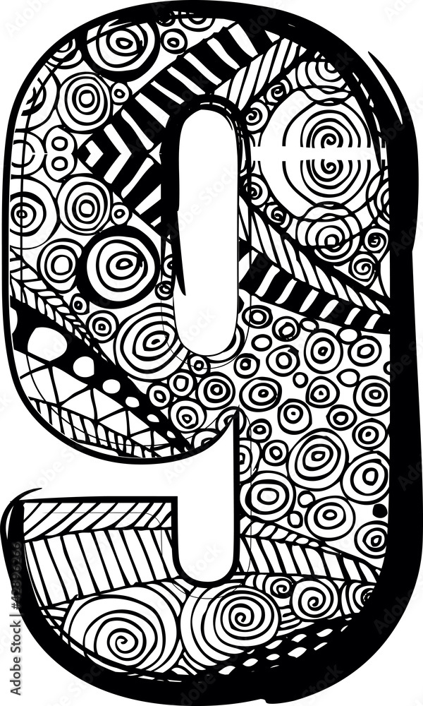 Number 9 with abstract drawing. Vector illustration Stock Vector ...