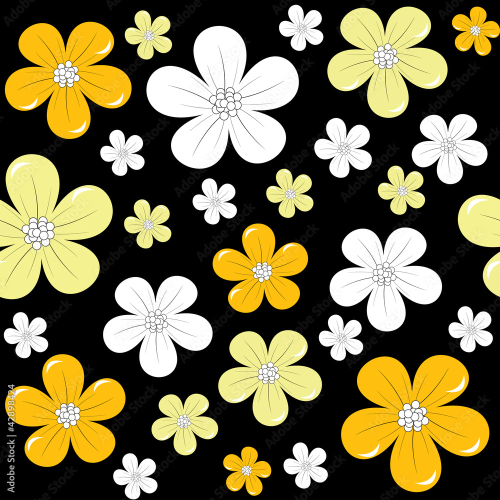 Floral background over black background, seamless pattern Floral background over black background, seamless pattern
