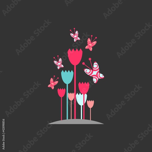 Pretty greeting card with flowers and butterflies