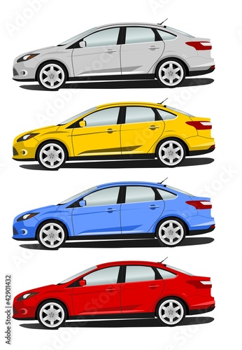 Fototapeta Naklejka Na Ścianę i Meble -  Typical modern C-class sedan, 4 colors