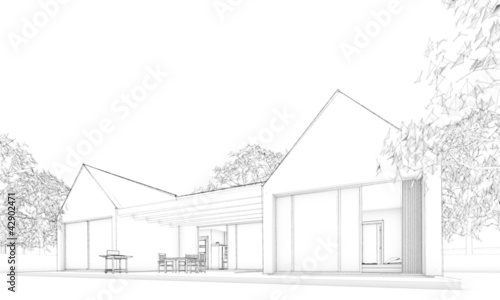 Sketch of modern atrium house – situation