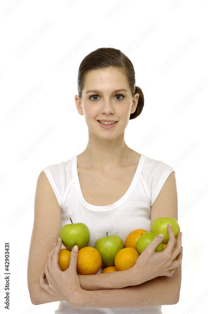 Portrait of young beauty woman holding fruit Portrait of young beauty woman holding fruit