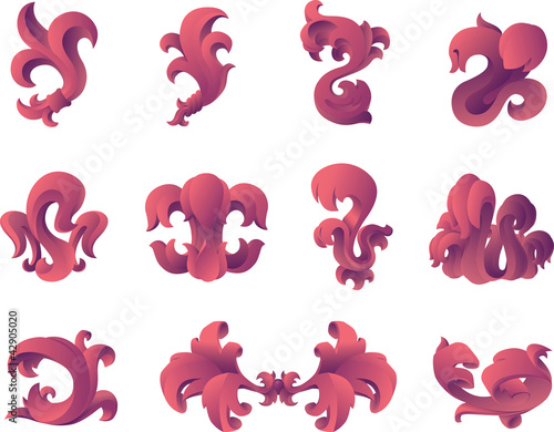 The set of the baroque style  floral graphic design elements.