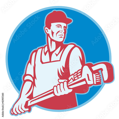 Plumber Worker Monkey Wrench Retro