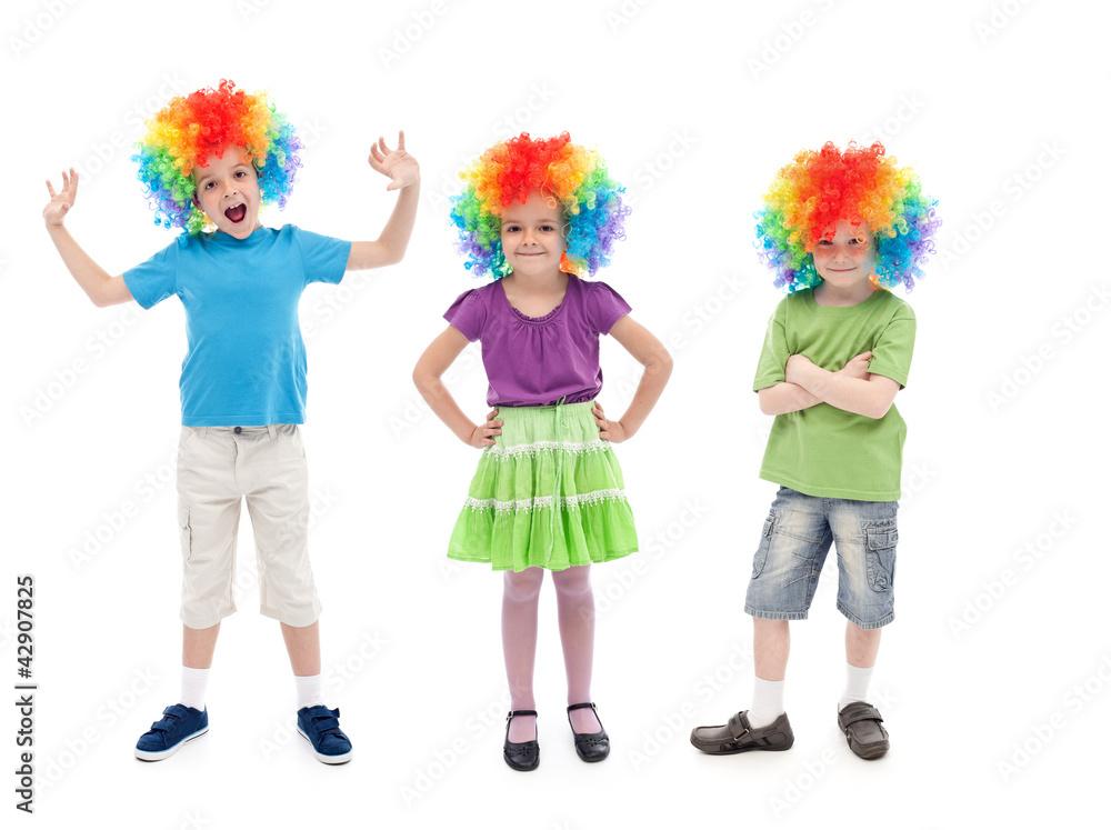 Happy clowns in row Happy clowns in row