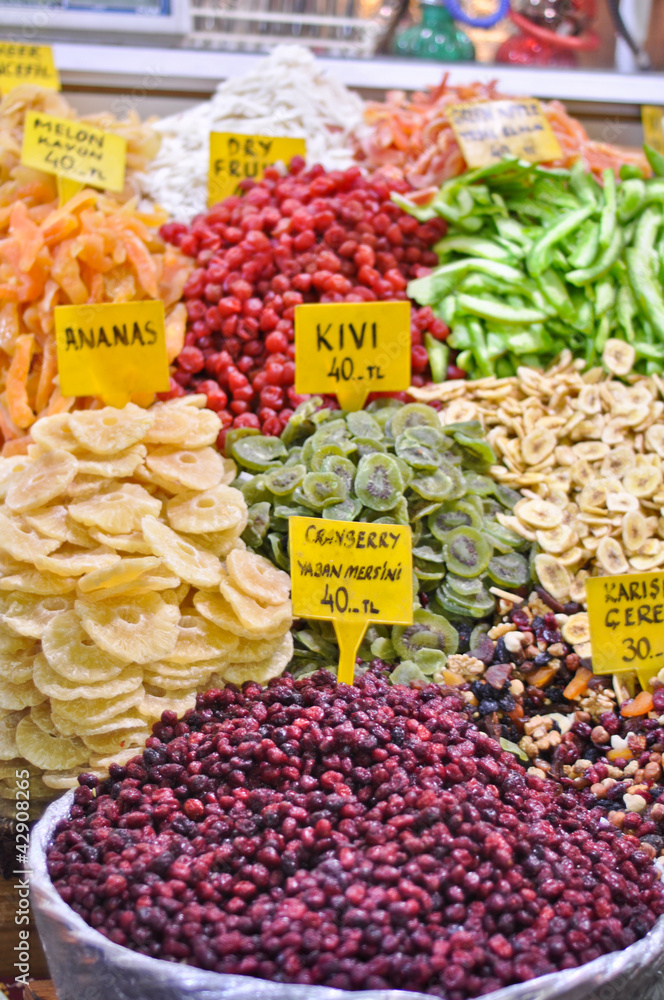 Dried fruit at Spice Market in Istanbul, Turkey