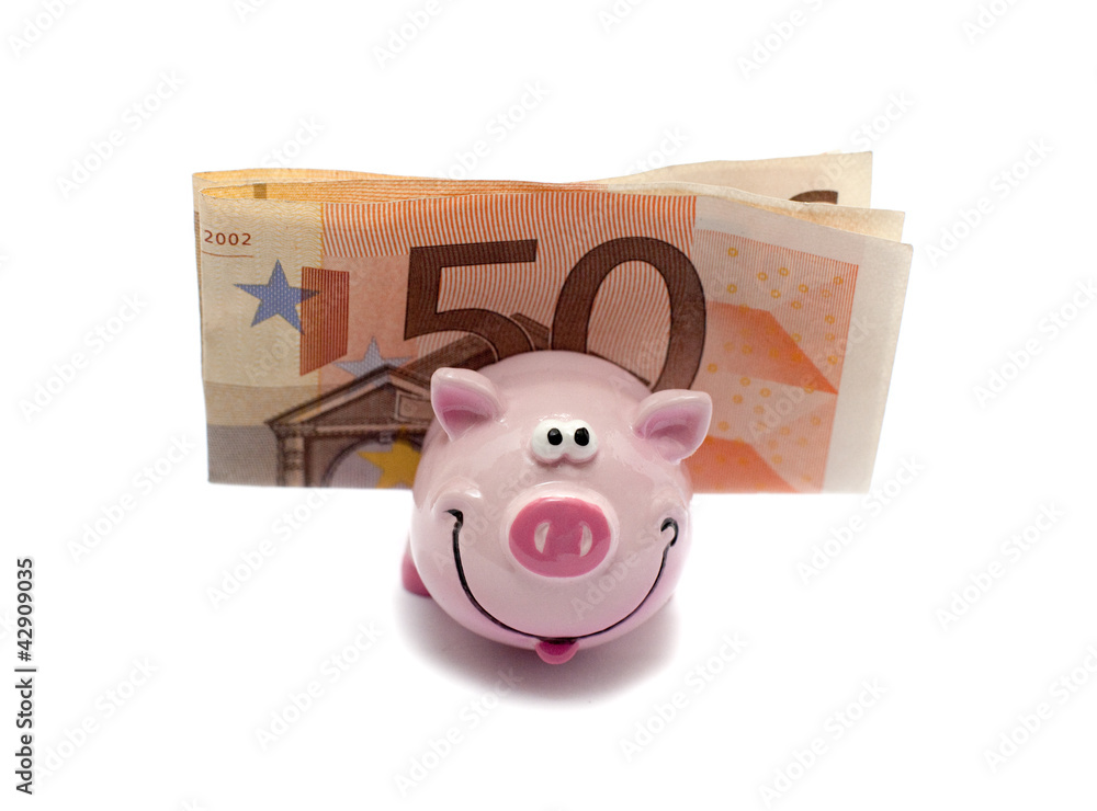 cochon tirelire et billet de 50 euros Photos | Adobe Stock