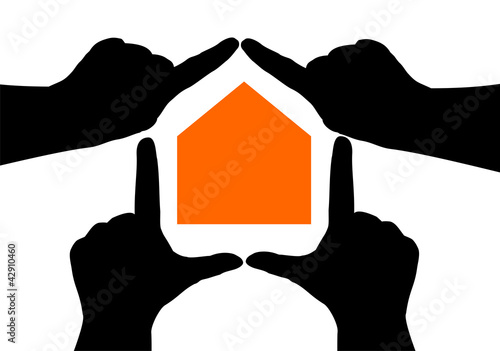 Handsilhouetten formen ein Haus