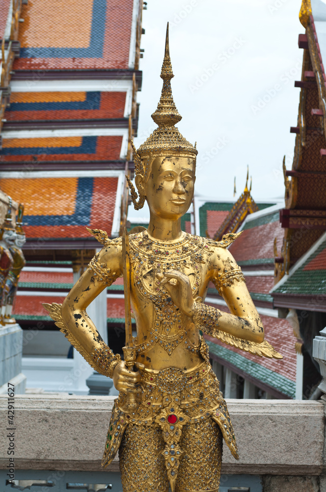 Golden Angel in Phra Kaew Temple, Bangkok Thailand, Public art.