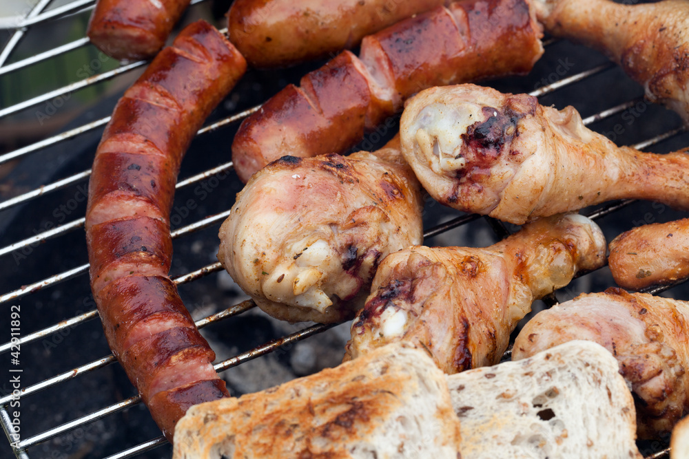 barbecue with delicious grilled meat on grill barbecue with delicious grilled meat on grill