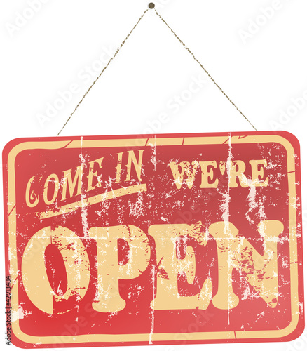 vintage Open Sign Hanging, isolated On White Background