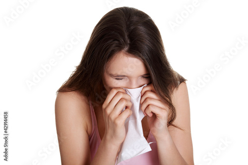 Teen woman with allergy or cold