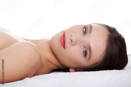 Beautiful teen woman's face with fresh clean skin