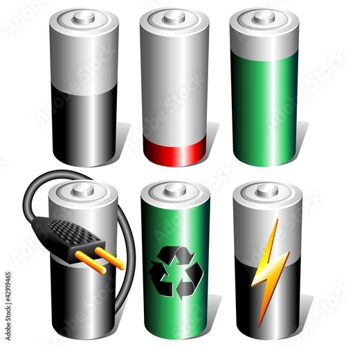 Pila Elettrica Batteria Ricarica-Battery Power Icons-Vector