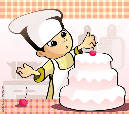 Confectioner baking a cake