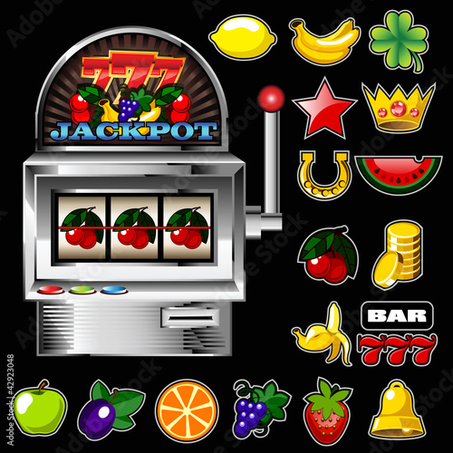 A vector slot fruit machine with cherry winning on cherries and