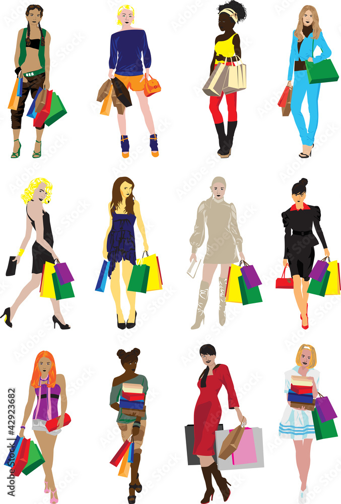 many girls with shopping