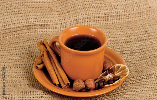 Closeup shot of freshly prepared cup of italian espresso with ci