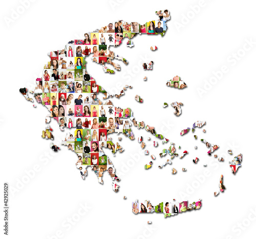 map of greece with a lot of people portraits