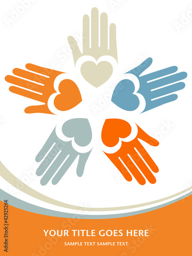 Circle of colorful hands with copy space vector.