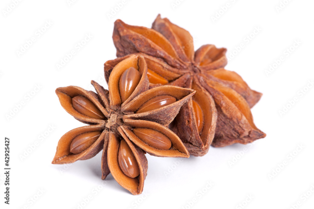 Anise star (Illicium verum) isolated on white background. Anise star (Illicium verum) isolated on white background.