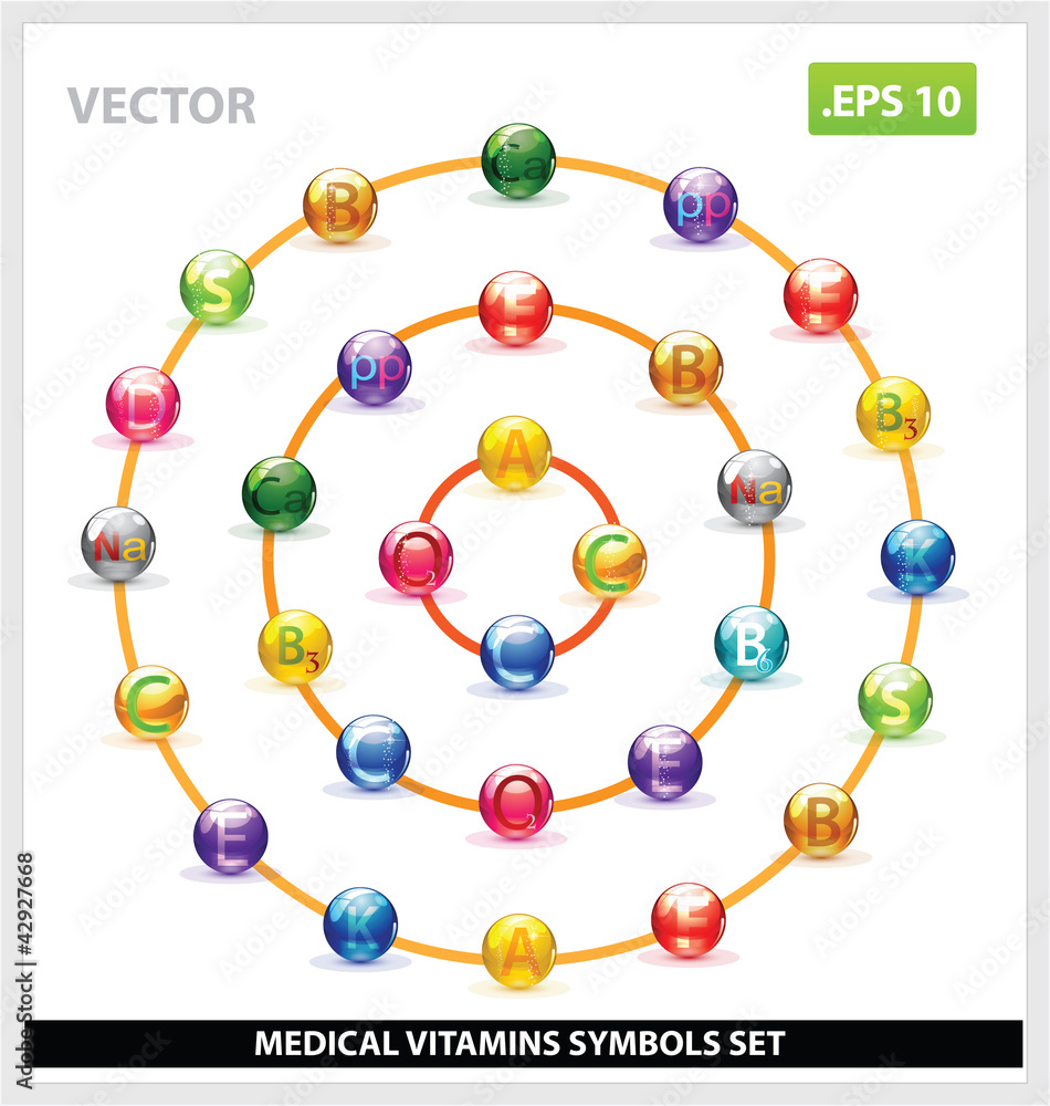 Obraz premium colored and creative vector vitamins set