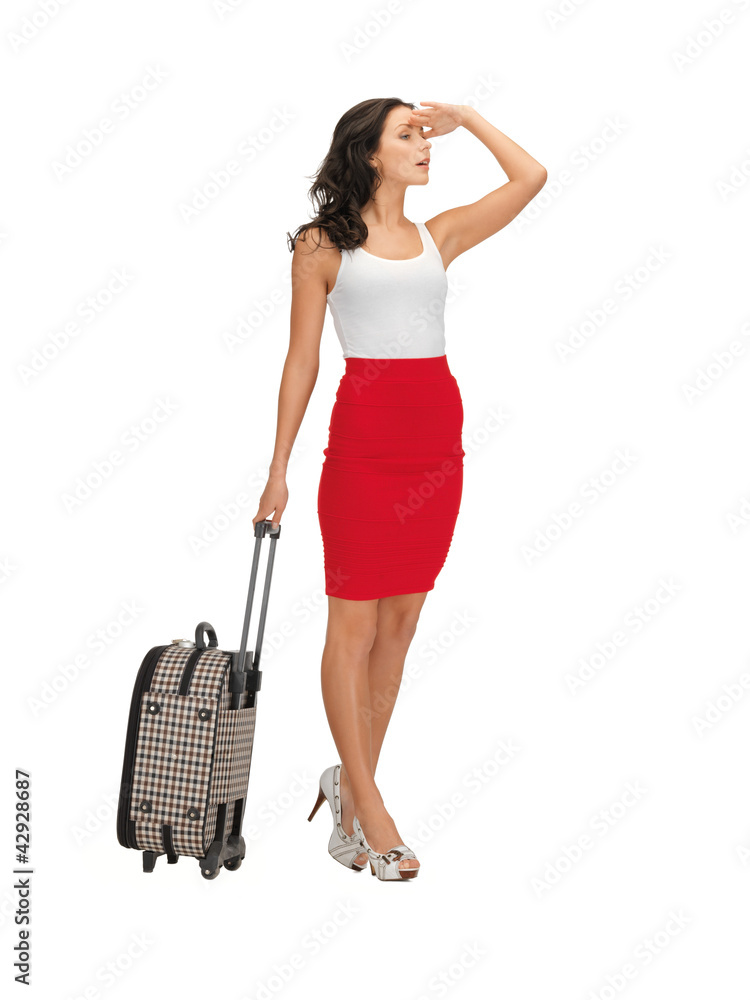 pensive woman with suitcase pensive woman with suitcase