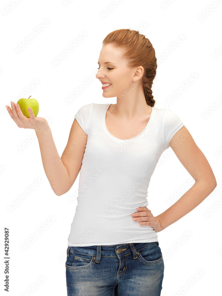 teenage girl with green apple teenage girl with green apple