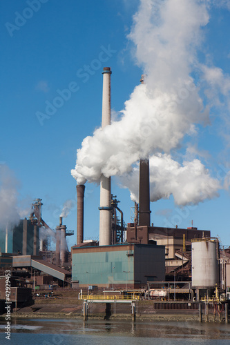 Steel factory with big chimneys in IJmuiden, the Netherlands